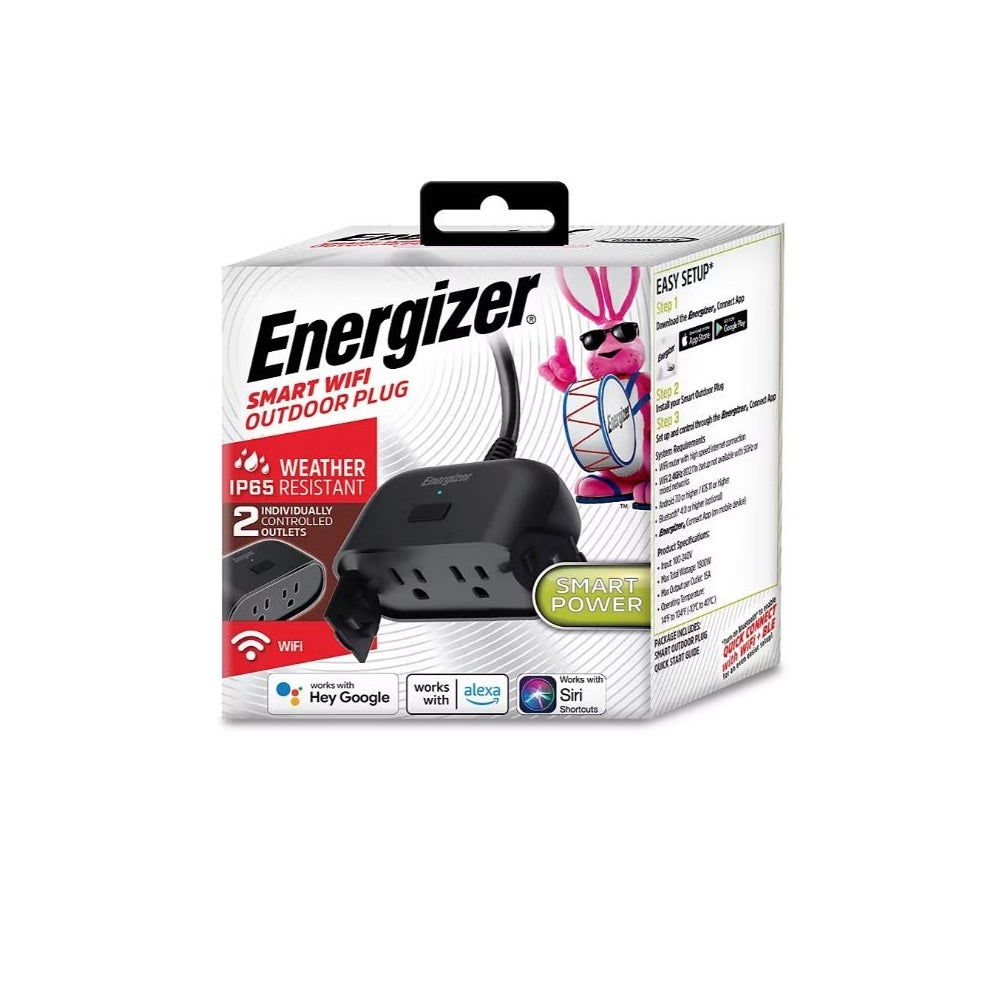 Energizer Connect Smart WiFi Weather Resistant In/Outdoor Plug 2nd Gen EOX3-1002-BLK