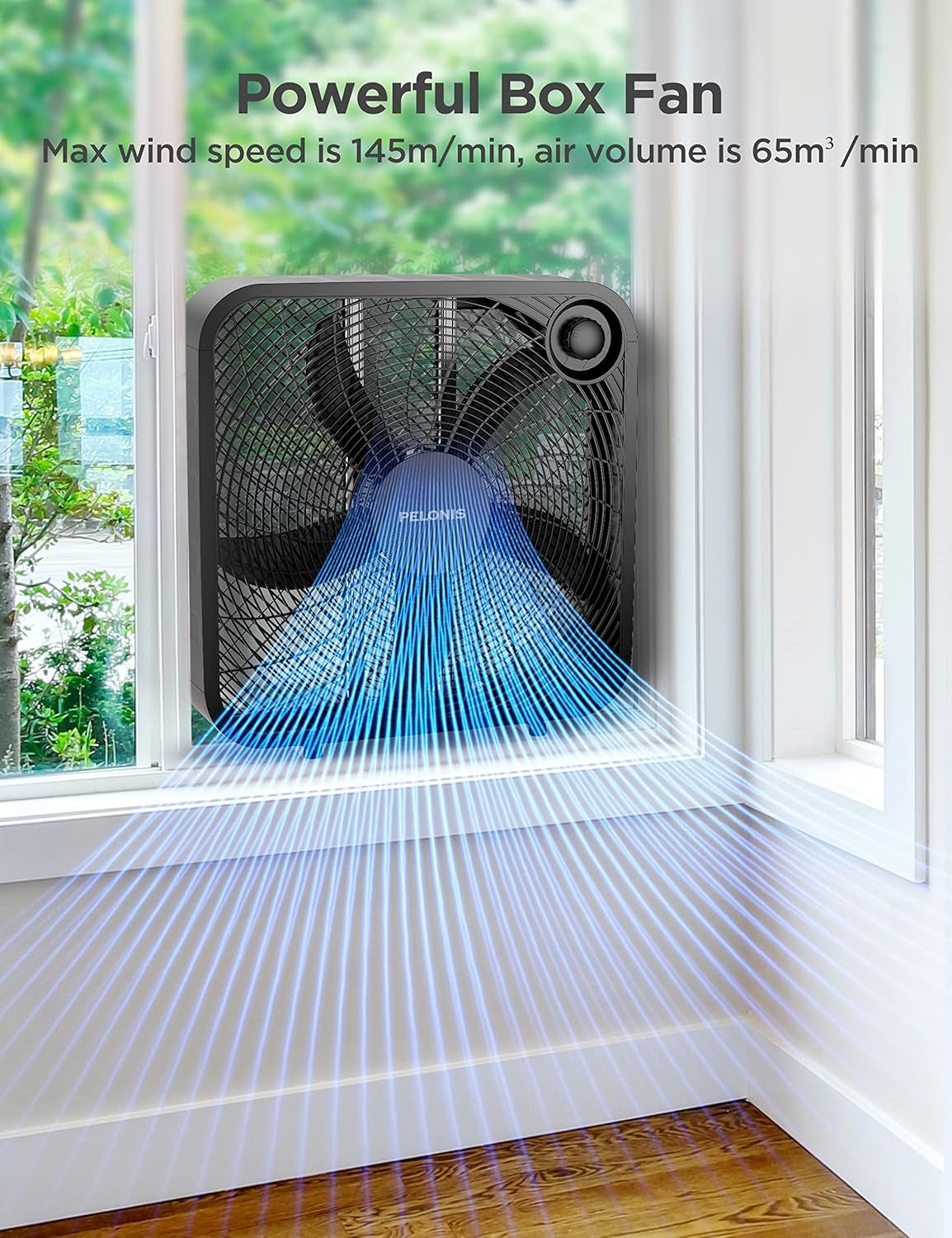 Pelonis 3-Speed Box Fan Black PFB50A2ABB-V