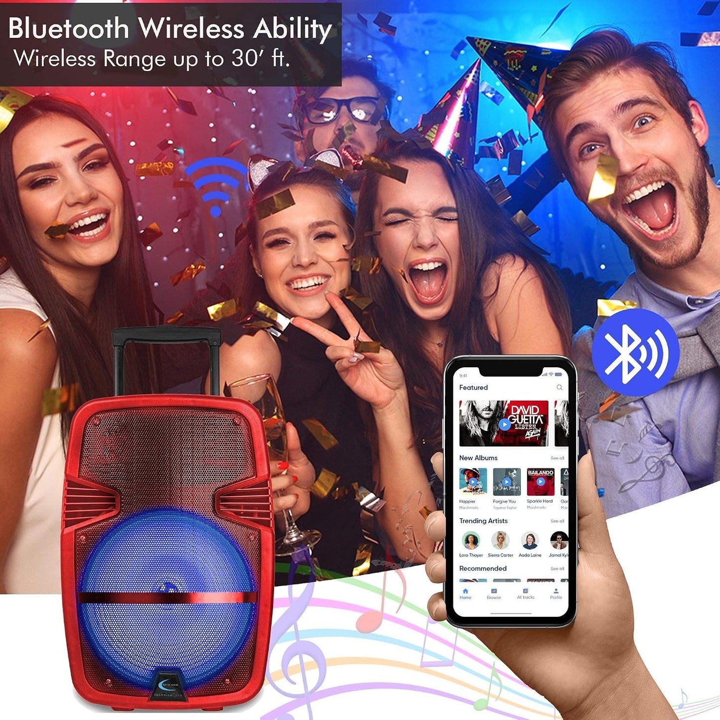 Technical Pro Red 15" Rechargeable Bluetooth LED Loudspeaker Package with Tripod & Microphone PARTY15RPKG2