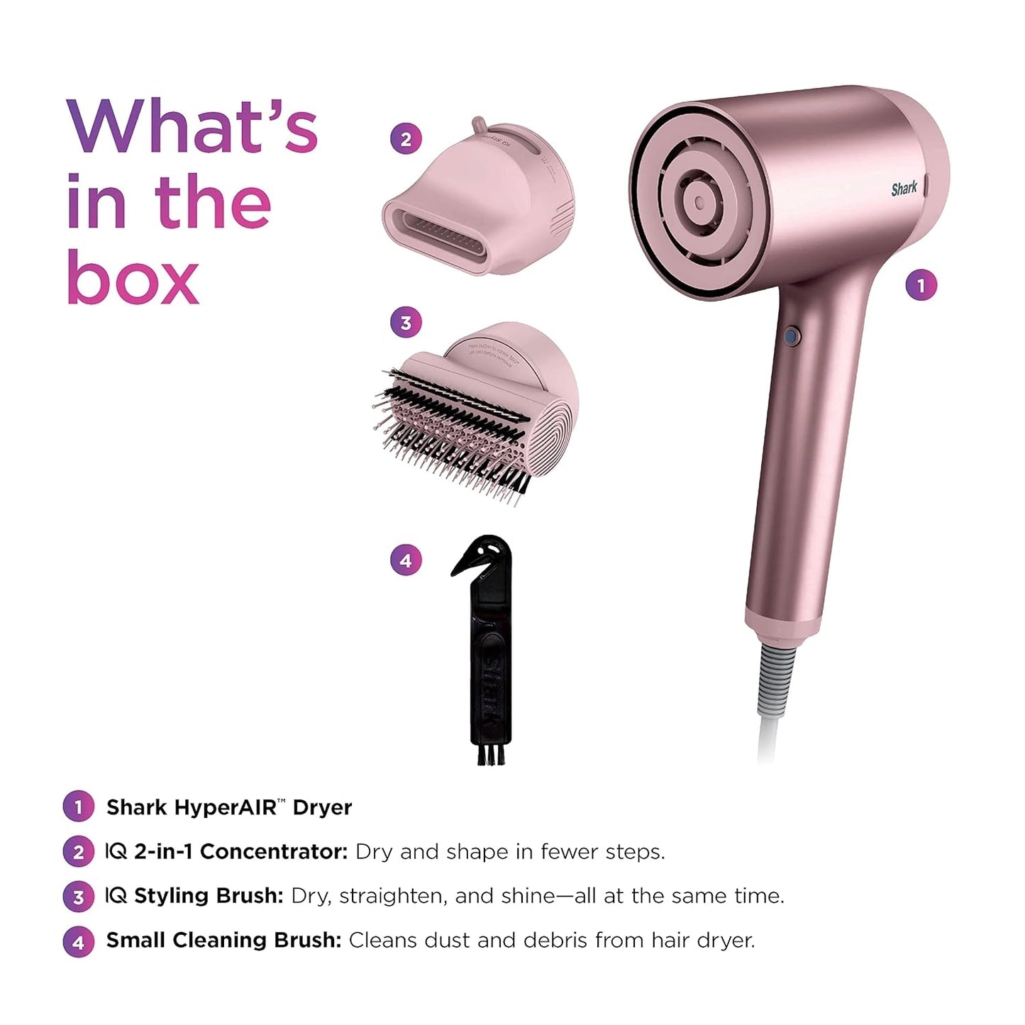 Shark HyperAIR Fast-Drying Hair Blow Dryer IQ 2-in-1 Rose HD112PKBRN