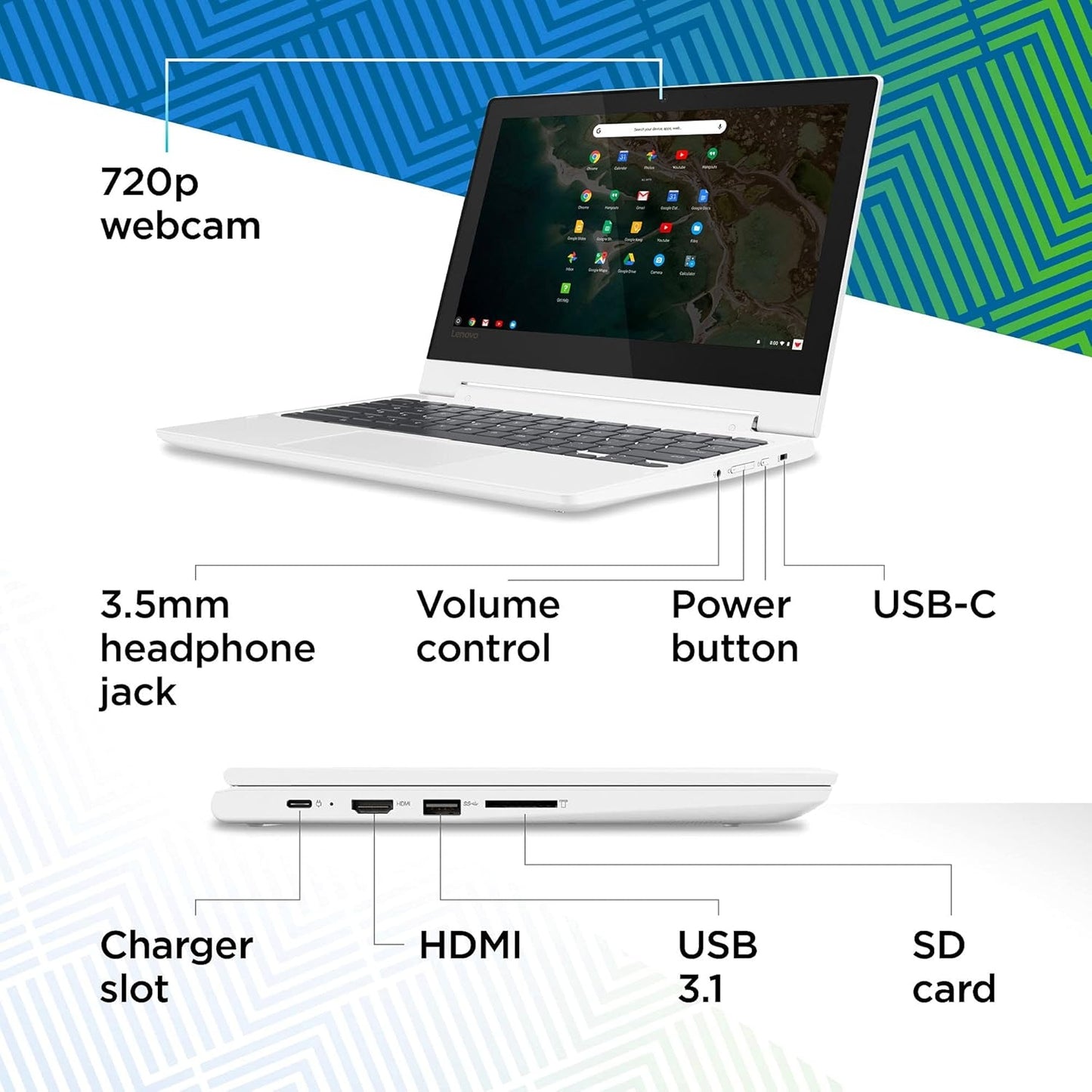 Lenovo Chromebook Flex 3 11" Laptop 11.6" HD IPS Display 4G/ 64 GB eMMC Chrome OS 82HG0006US, Blizzard White