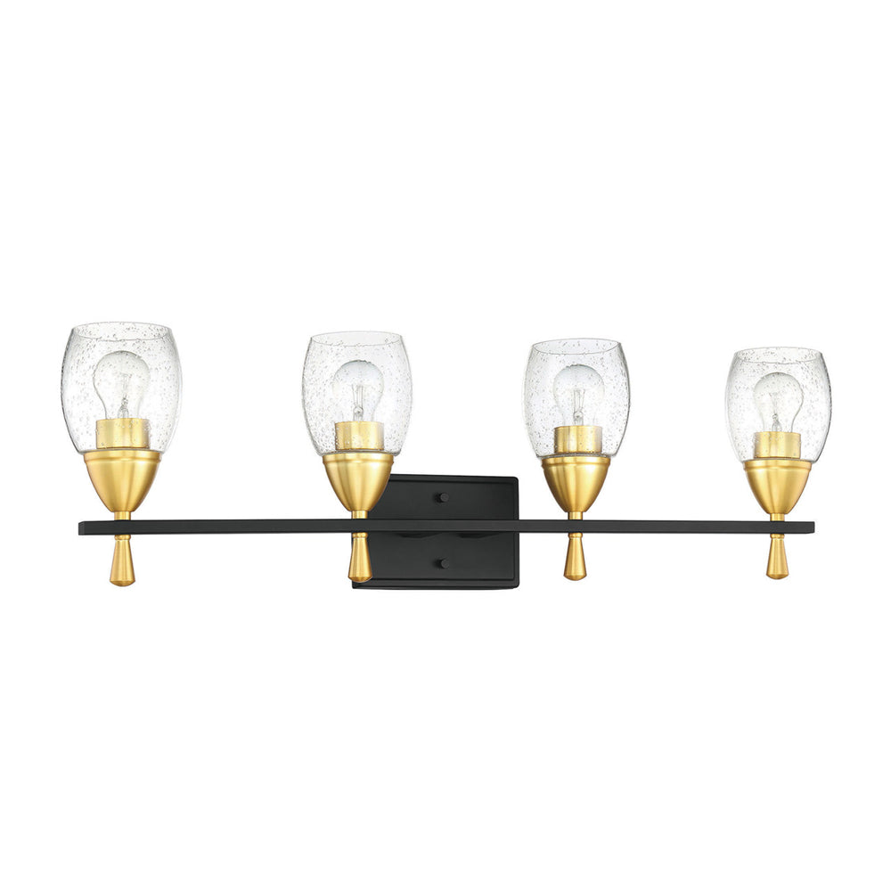 Luminance F7534-23 Kelston Black & Gold Bathroom Vanity Metal Wall Sconce with Clear Seeded Glass Shades | Contemporary Lighting Fixture for Home Bath Decor, 4 Lights