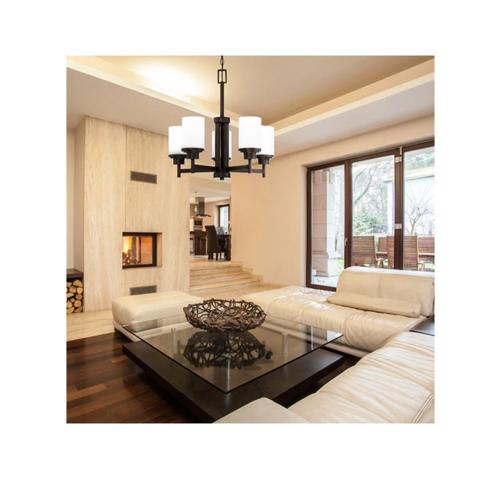 Sunset Lighting F17025-64 Somes Five Light Chandelier Linen Glass, Dimmable With Provincial Bronze Finish