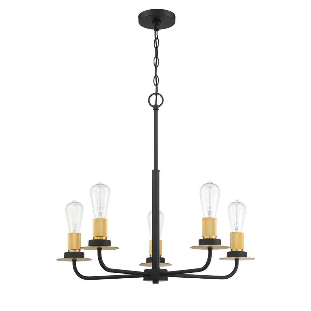 Sunset Lighting F28035-23 Sunset Onyx Chandelier Light, 5, Matte Black, Brushed Satin Gold