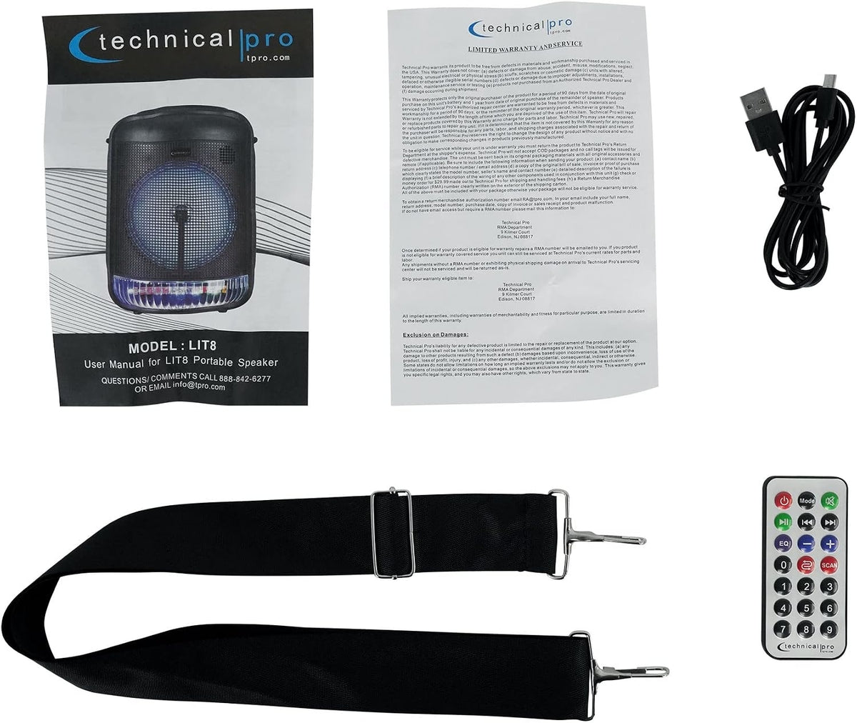 Technical Pro LIT8 Portable 8" Bluetooth LED Party Speakers w/Wireless Link Pair