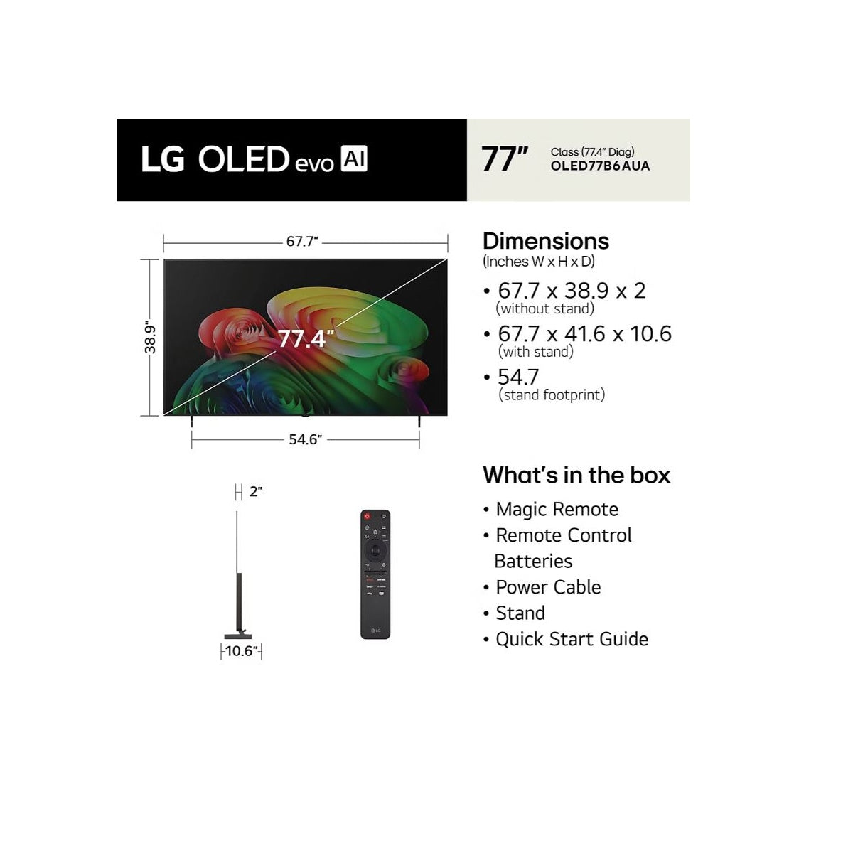 LG - 77" Class B6 Series OLED AI 4K Smart webOS TV (2026) OLED77B6AUA