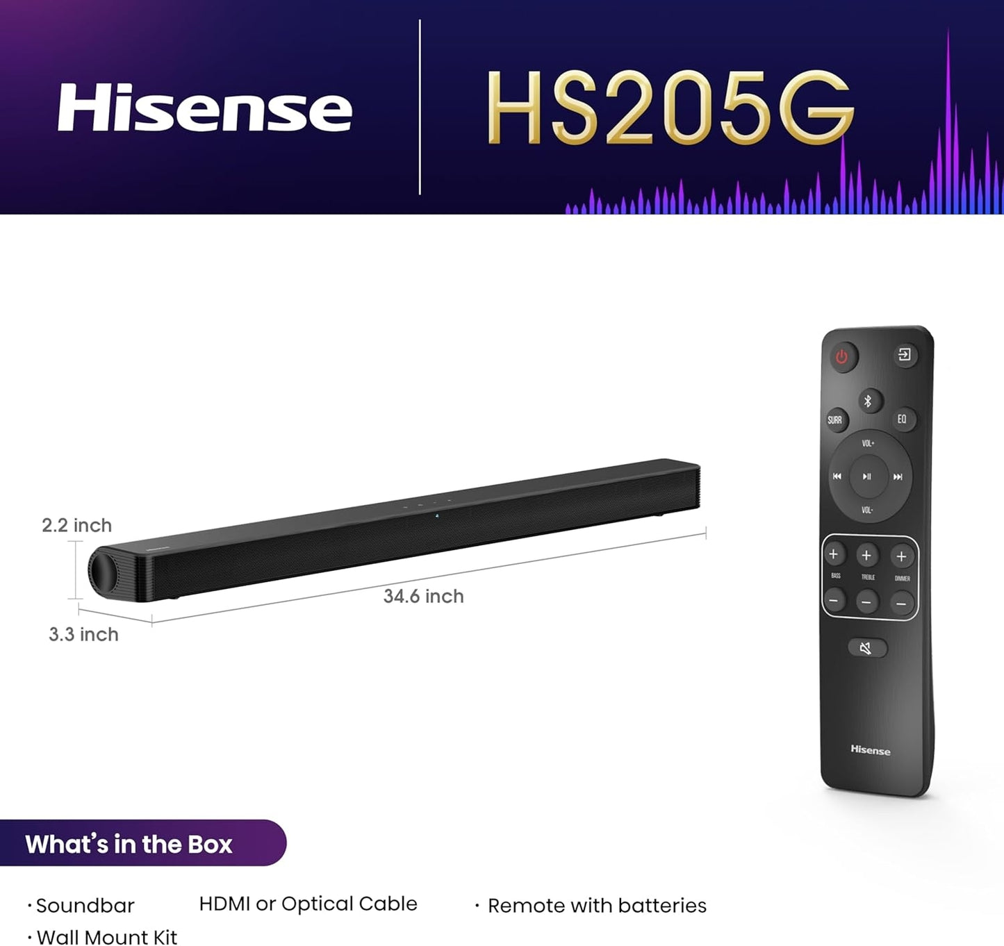 Hisense HS2025G 2.0 Channel 120W Soundbar - Black