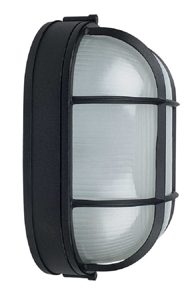 Sunset Lighting 11" Oval Bulkhead Outdoor Flush Mount with Frosted Prismatic Glass, Black Finish F7991-31