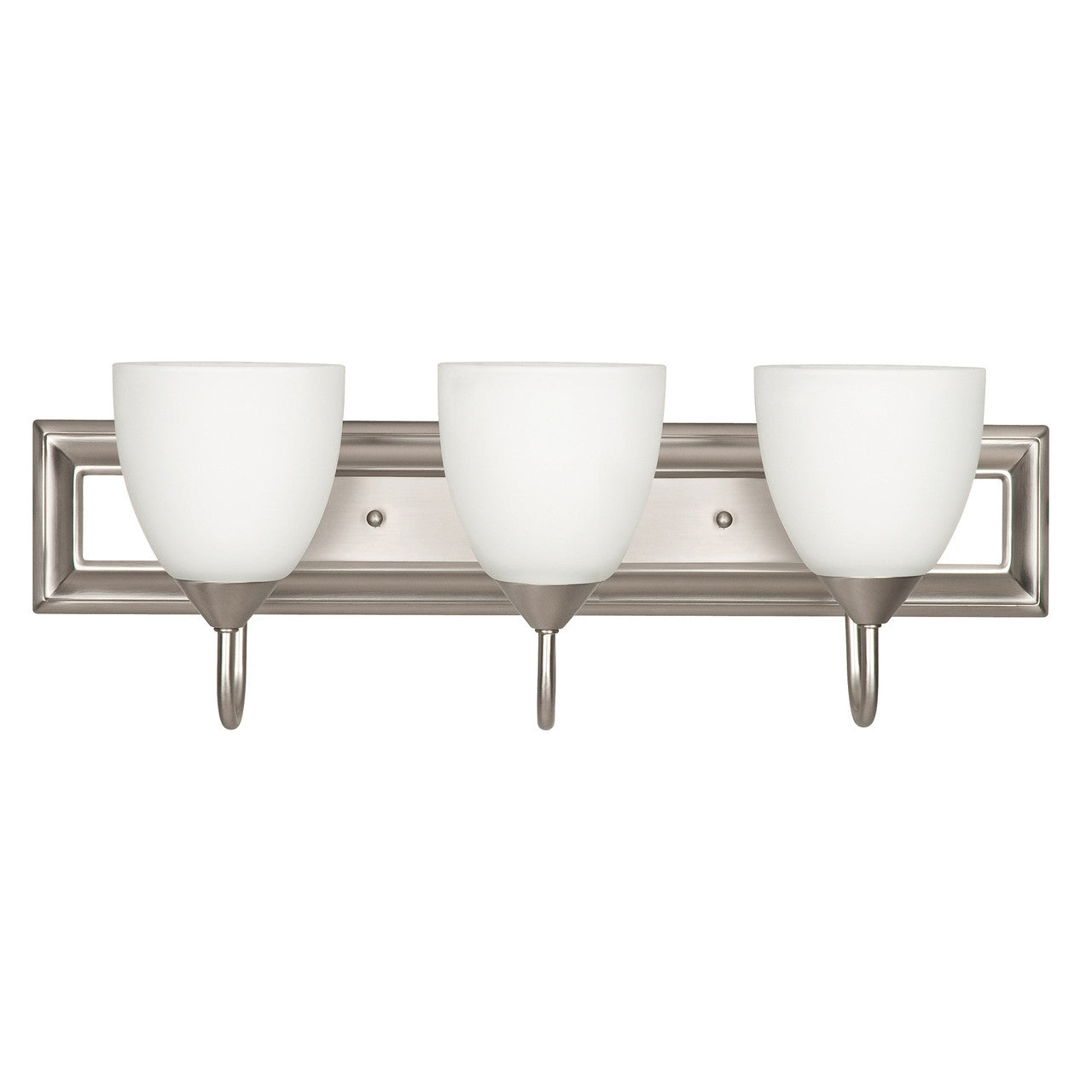 Sunset Lighting 3-Light 100W Medium Base Vanity with Round Milk Glass, Satin Nickel Finish F3623-53