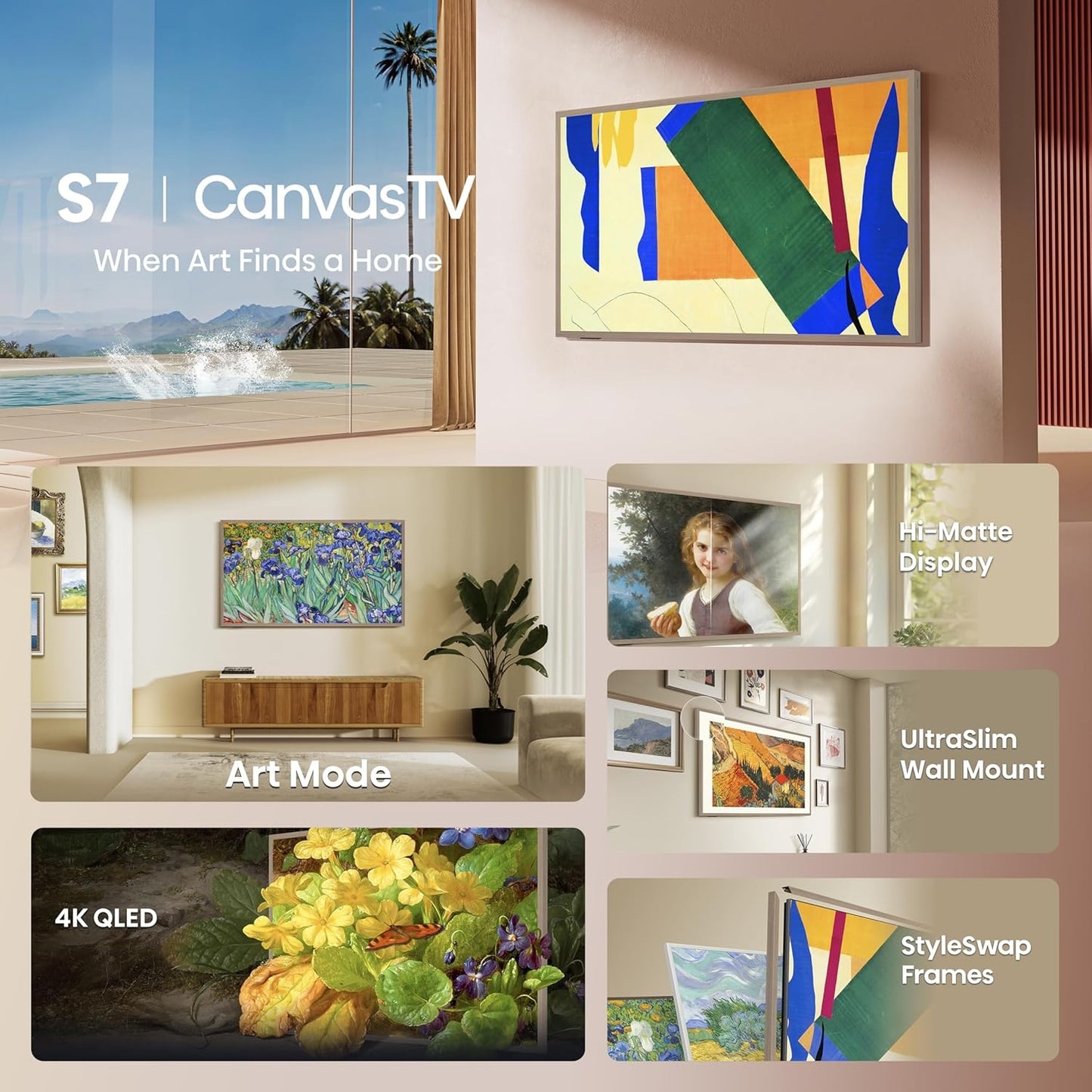 Hisense 85" Class S7 Series CanvasTV 4K QLED TV with Hi-Matte Display and UltraSlim Wall Mount 2025 85S7N
