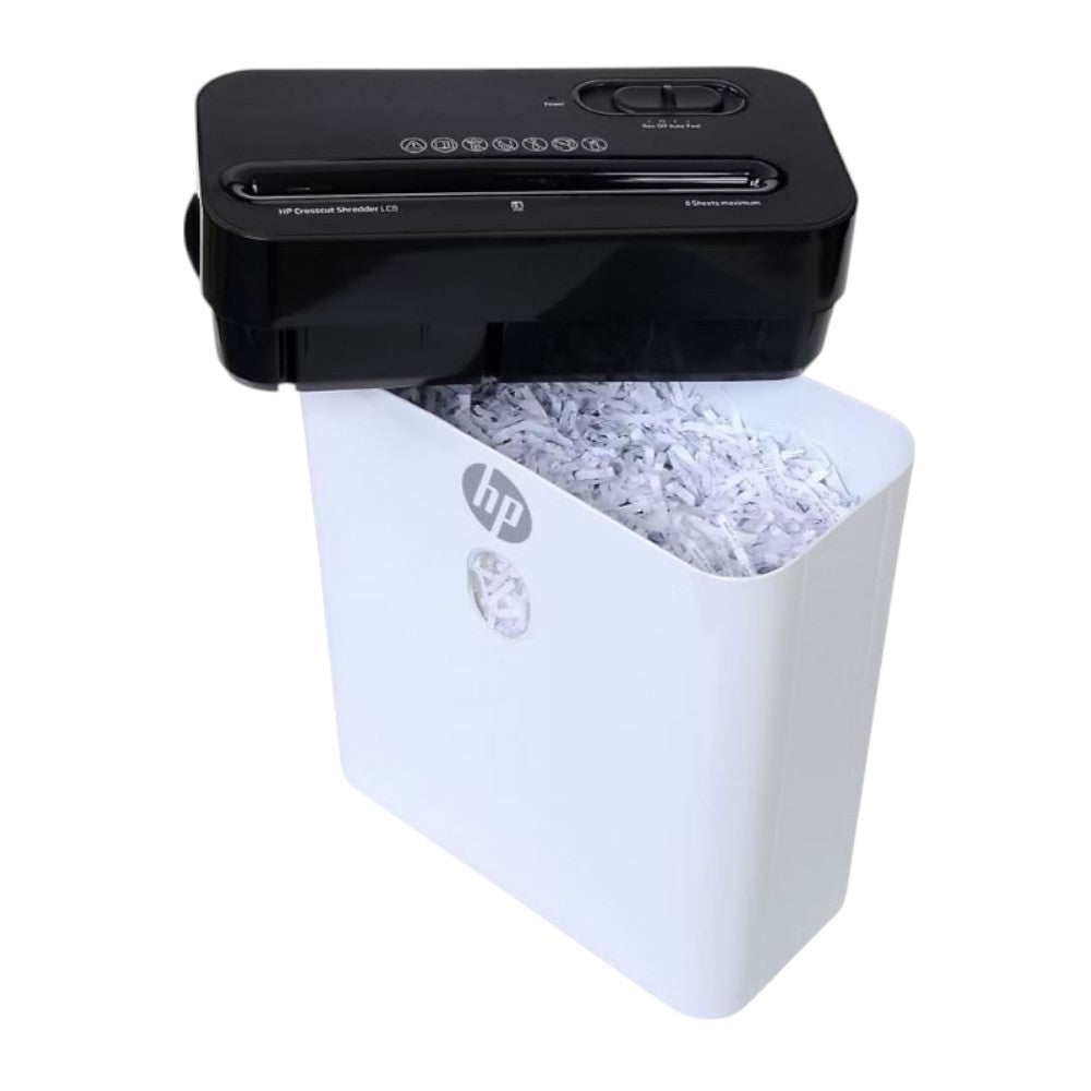 HP LC8 8-Sheet 3.2-gallon basket 68DB Crosscut Shredder 91011B White