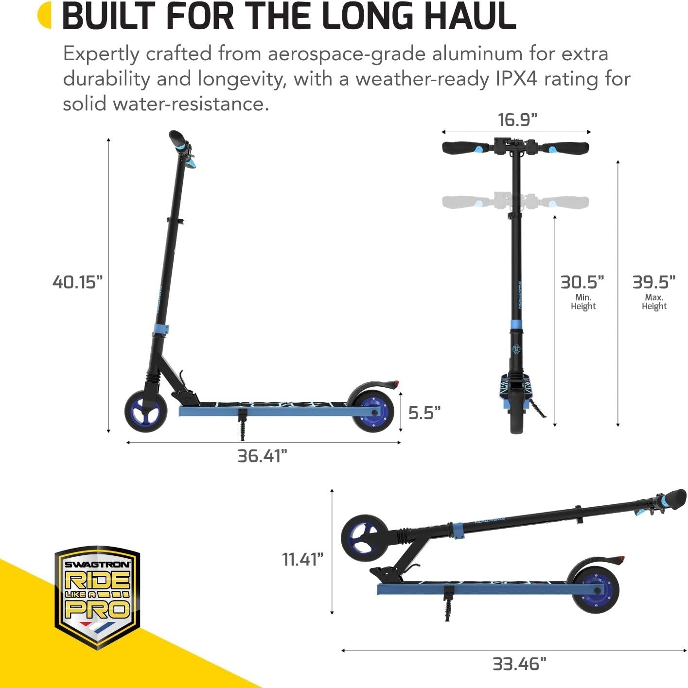 Swagtron Swagger 8 Ultra-Lightweight Folding Electric Scooter f/ Kids, Teens & Adults Blue 98168-4