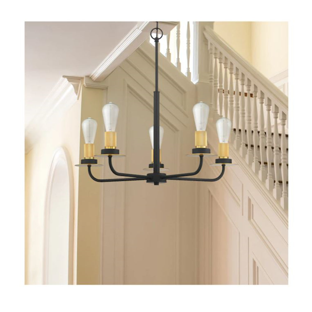 Sunset Lighting F28035-23 Sunset Onyx Chandelier Light, 5, Matte Black, Brushed Satin Gold