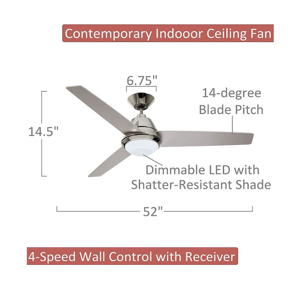 Emerson Geode 52" Polished Nickel Ceiling Fan w/ LED Light Light Gray Blades CF370PN