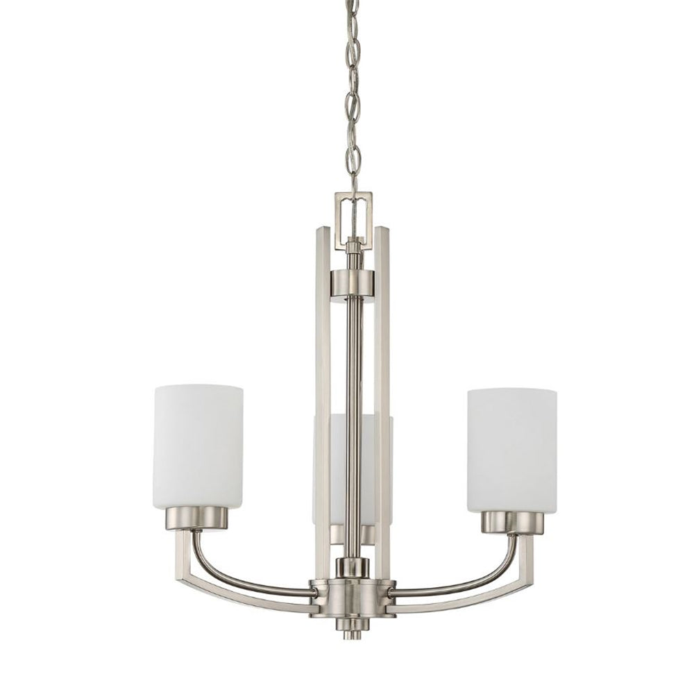 Sunset Lighting F22004-80 3-Light Hadley Chandelier Opal Glass, Dimmable - Bright Satin Nickel Finish
