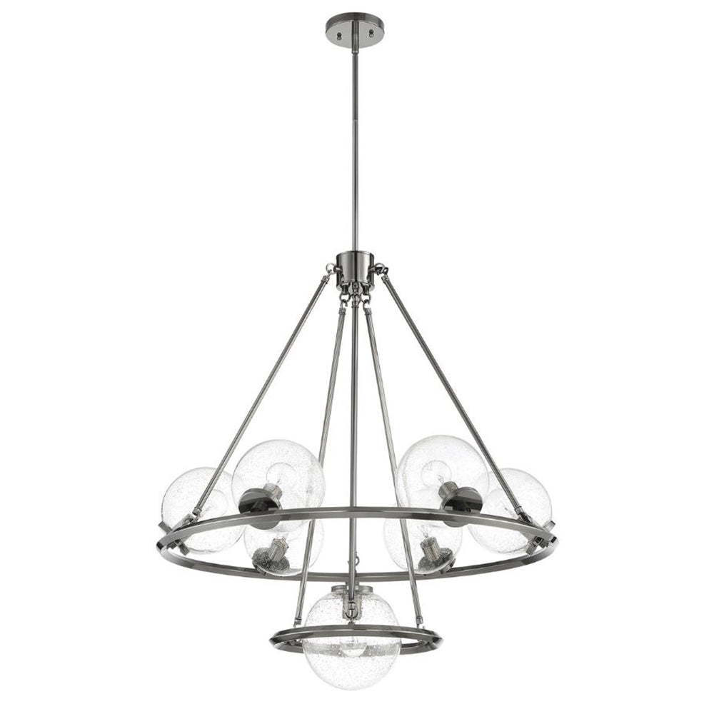 Sunset Lighting F26117-57 Messier 7 Light Chandelier - Clear Seeded Glass Globe - Dimmable - Antique Gunmetal Finish