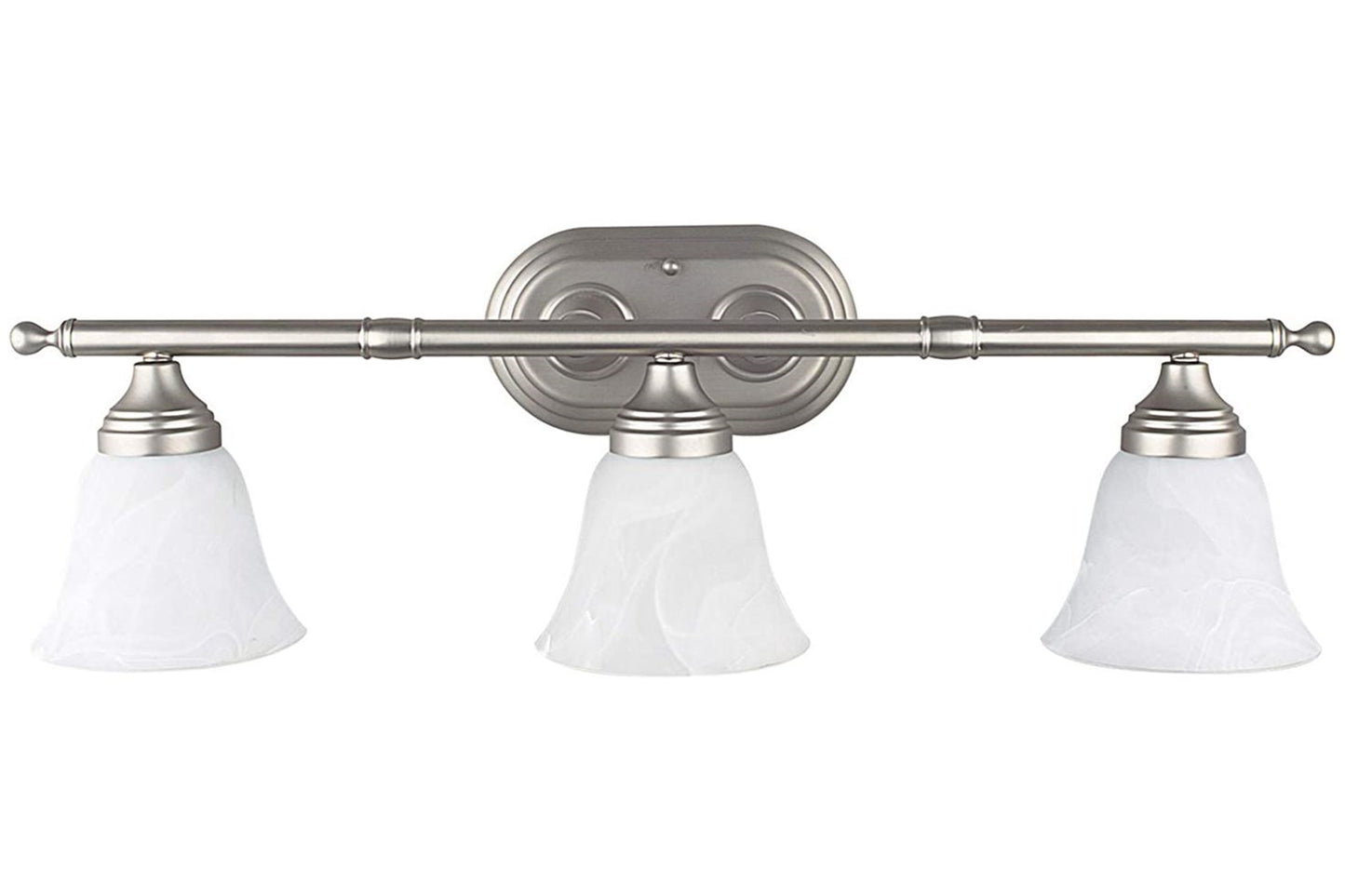 Sunset Lighting 3-Light Vanity w/ Faux Alabaster Glass, Bright Satin Nickel Finish - F3653-80
