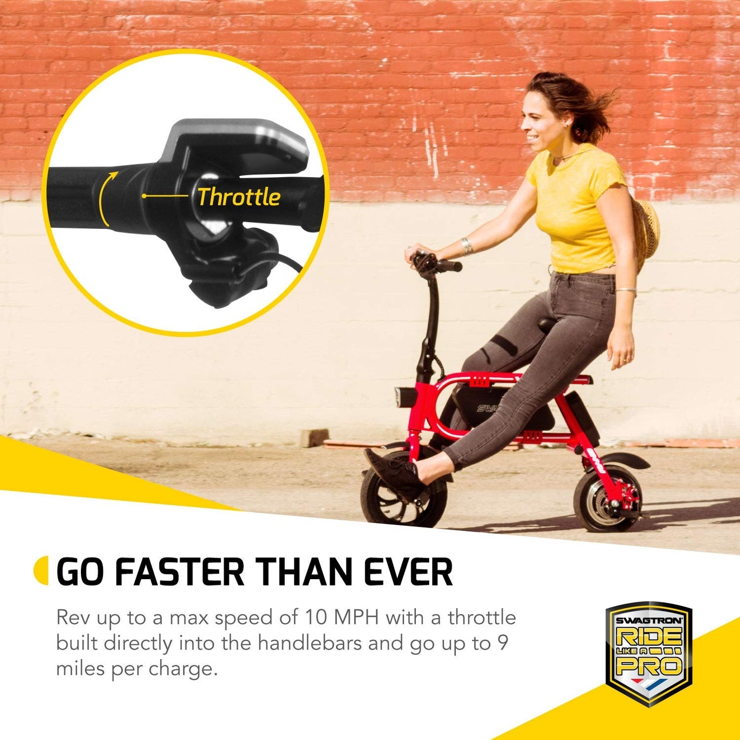 Swagtron SwagCycle SCE-1 12T 200W Envy Steel Frame Folding Electric Bike 14" Frame Black Holds up to 264 lbs, Up to 9 miles per charge 36860-2