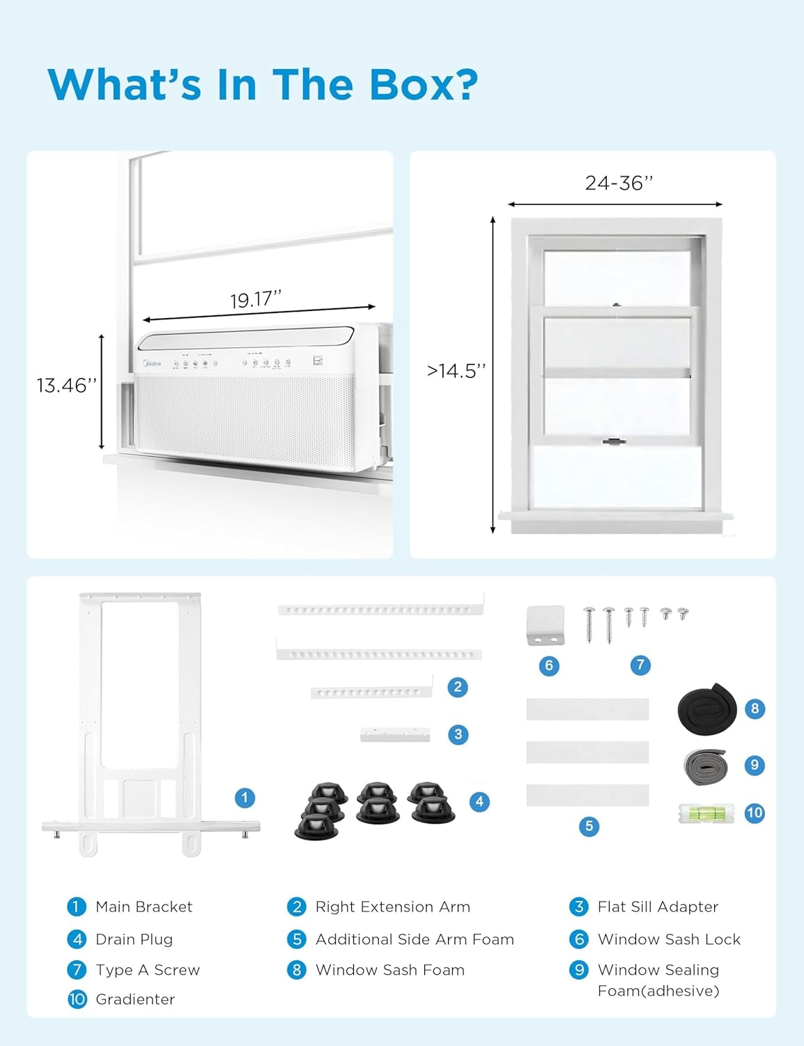 Midea 10,000 BTU Smart Inverter U-Shaped Window Air Conditioner, 450 Sq. Ft., White MAW10V1QWT