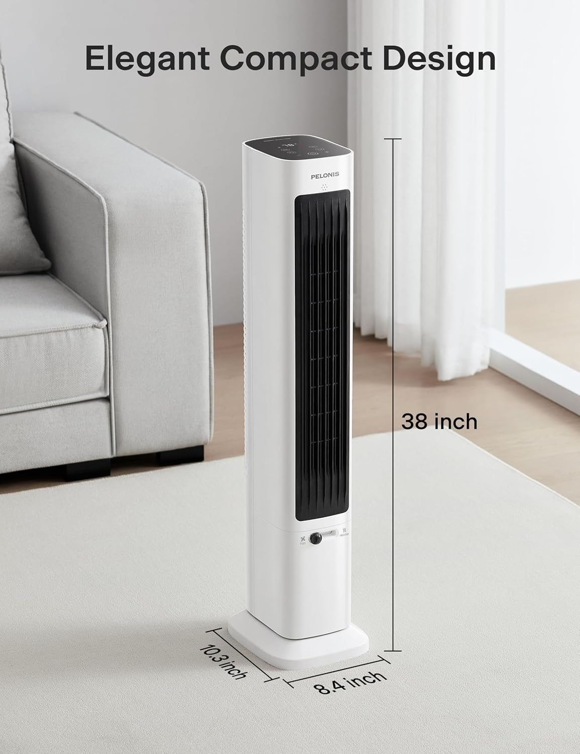 Pelonis FZ15RDBPW Oscillating Tower Fan & Heater Combo, Remote, 3 Fan & 2 Heater Speeds, White