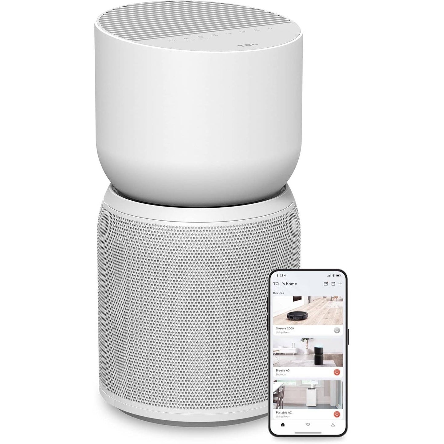TCL Breeva A3 Smart Air Purifier, up to 1230 sq. ft., 5-Stage Filtration System, True HEPA (H13) Removes 99.97% of Dust / Bacteria / Odors, App & Voice Control, Ultra-Quiet, White, A315W