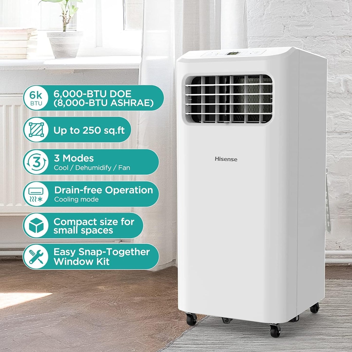 Hisense Portable Air Conditioner 250-Sq.ft 6000 BTU 115-Volt White Ultra-Slim Portable Air Conditioner - AP0621CR1W  Local  Pick Up Only