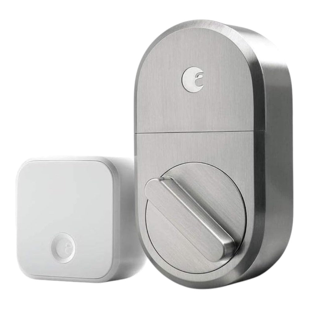 August Smart Lock Silver Single Cylinder Deadbolt w/ Connect Wi-Fi Bridge AUG-SL04-C03-N04