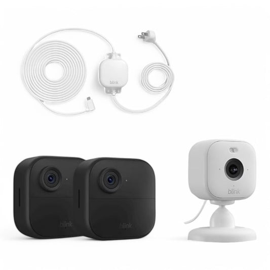 Blink 2pk Outdoor Camera w/ Mini 2 Camera, Weather Resistant 13' Power Adapter
