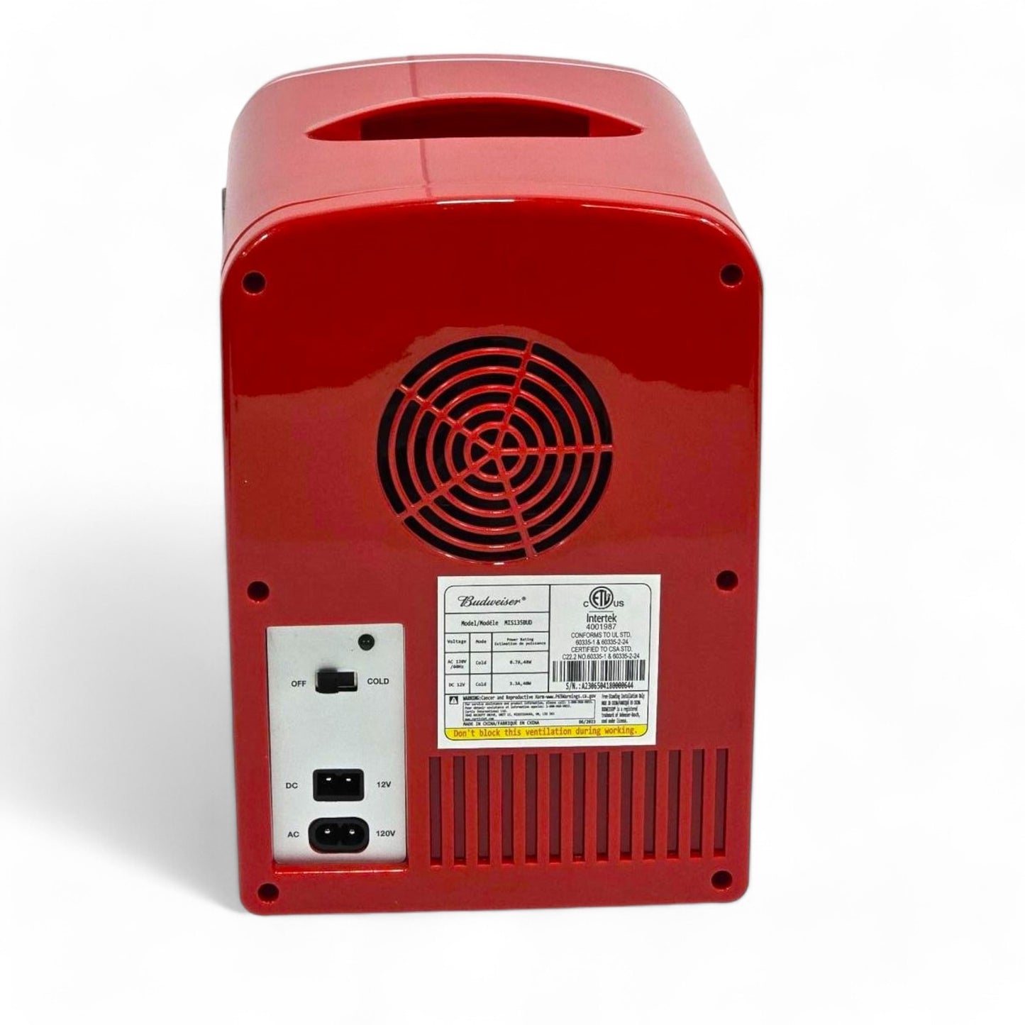 Budweiser Portable Mini Fridge Holds 6 cans or 4 liters MIS135BUD Red Color
