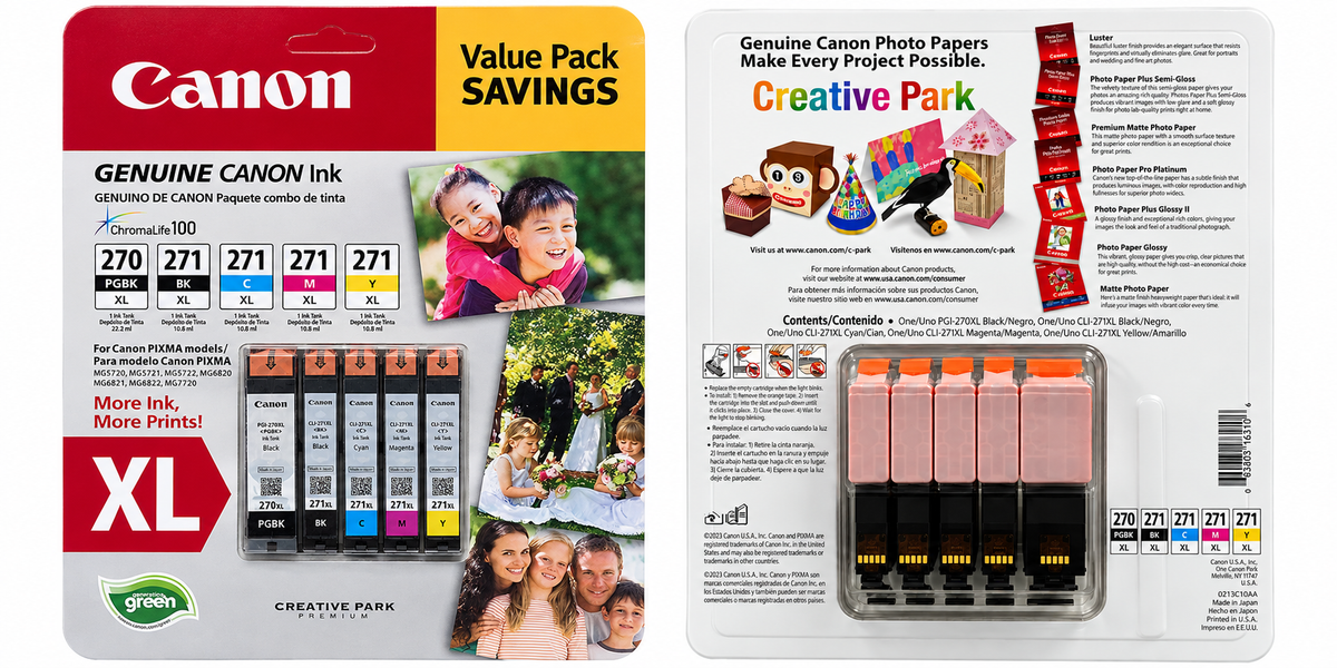 Canon PGI-270XL, CLI-271XL C/M/Y/K Ink Cartridges Value Pack (5 Cartridges) 0319C010
