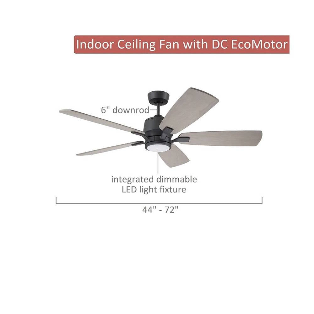 Luminance Kathy Ireland Home Ion Eco LED 60in Ceiling Fan with DC Motor | Hanging Fixture with Dimmable Light Kit, Wall Control, and Downrod Mount | Brushed Steel with Walnut Blades suitable for Damp Locations