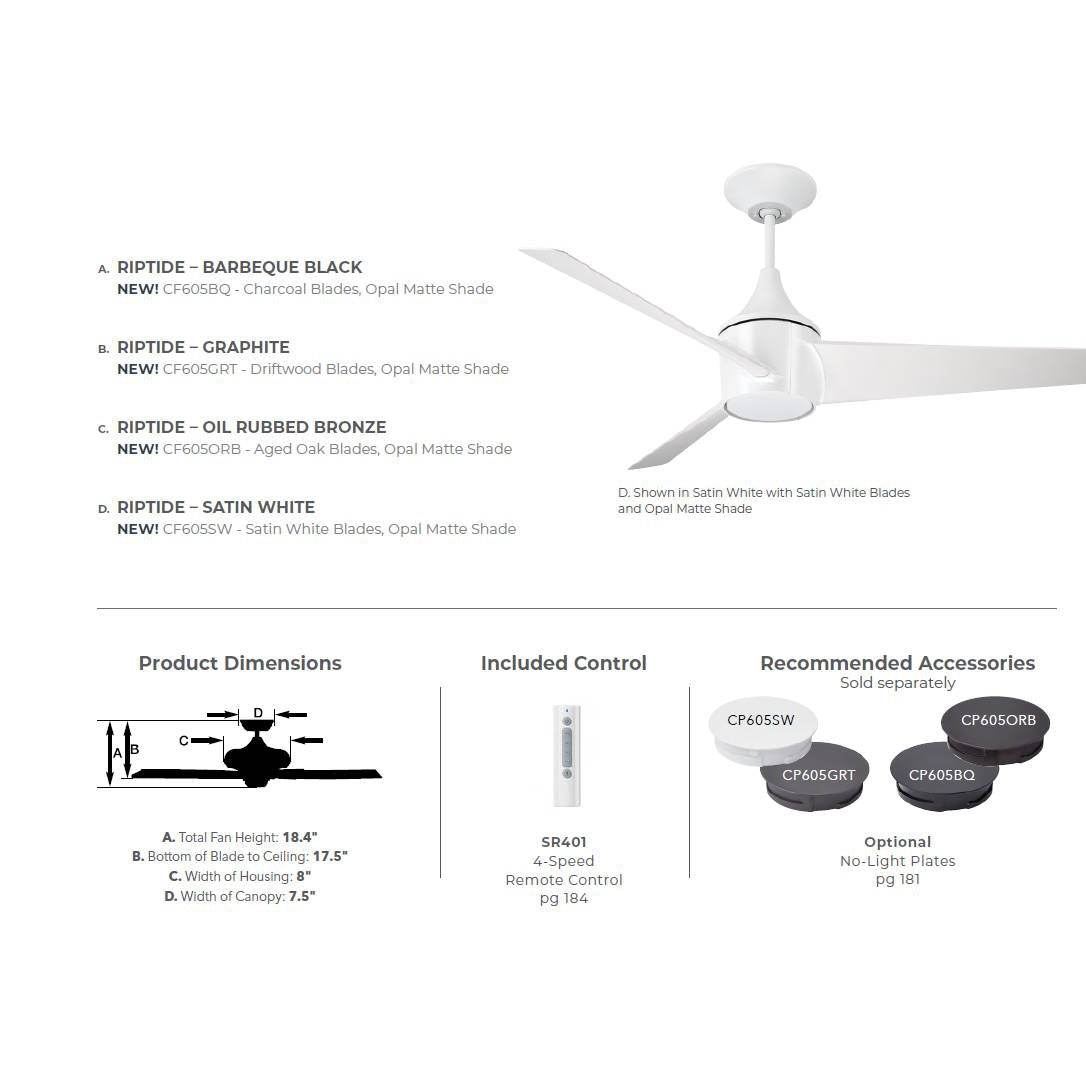 Emerson 52" Riptide Ceiling Fan LED Lights Satin White CF605SW