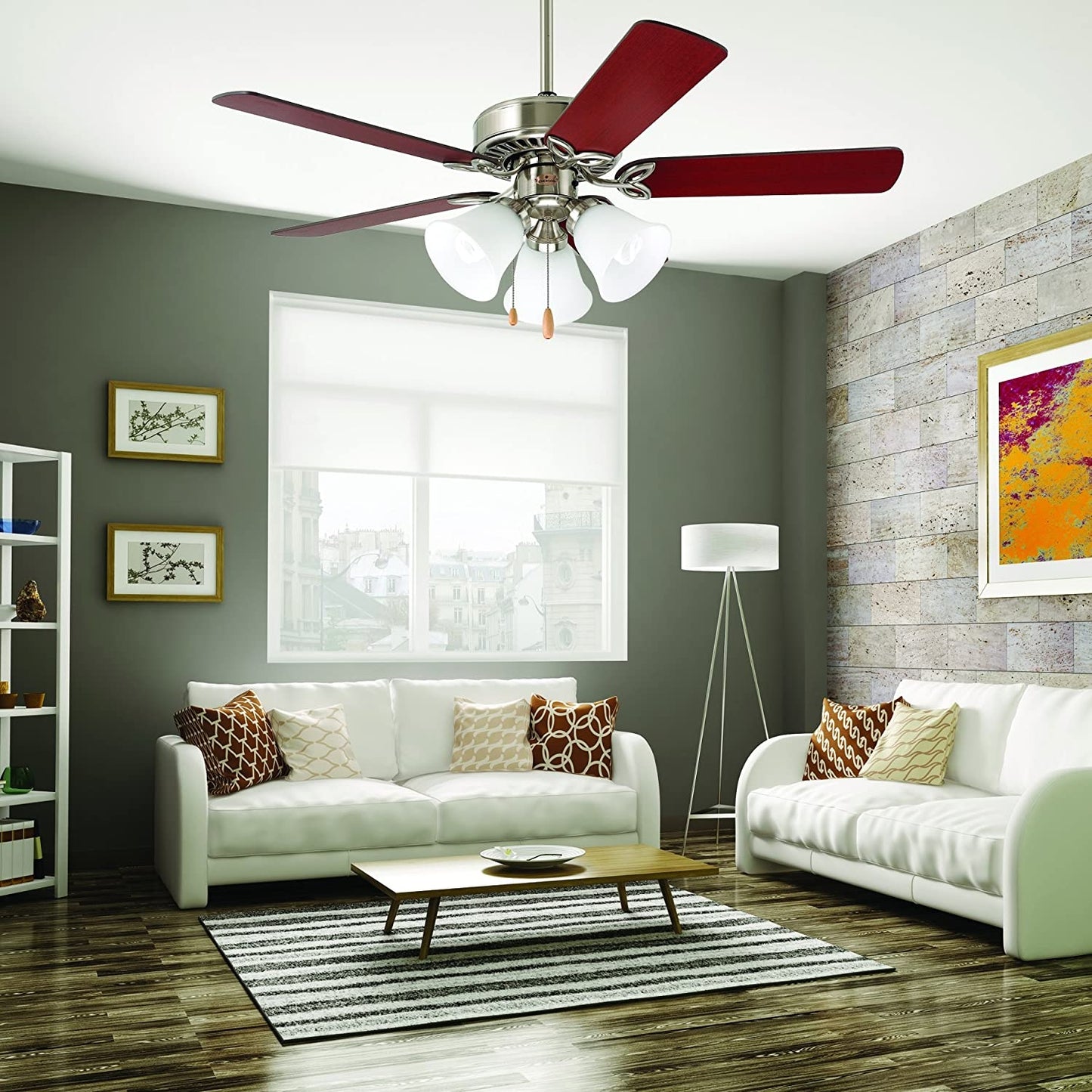 kathy ireland HOME Pro Series II Low Profile Hugger 42" Ceiling Fan LED Light Kit, 42" Reversible Blades, Brushed Steel Finish CF710BS