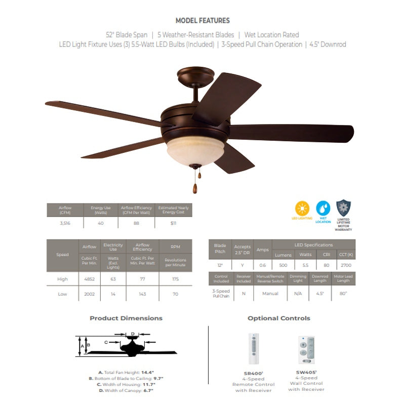 Kathy Ireland HOME Summerhaven 52" Ceiling Fan LED Kit Outdoor Wet Rated Venetian Bronze