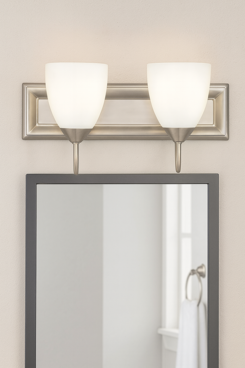 Sunset Lighting 2-Light Vanity 100W w/ Round Milk Glass, Satin Nickel Finish - F3622-53