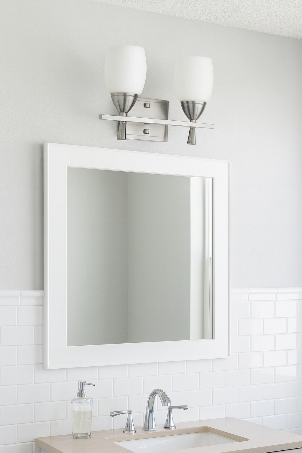 Sunset Lighting Sunset Lighting Bristol Two Light Vanity Wall Light Dimmable Bright Satin Nickel F2295-80-LED-JA8