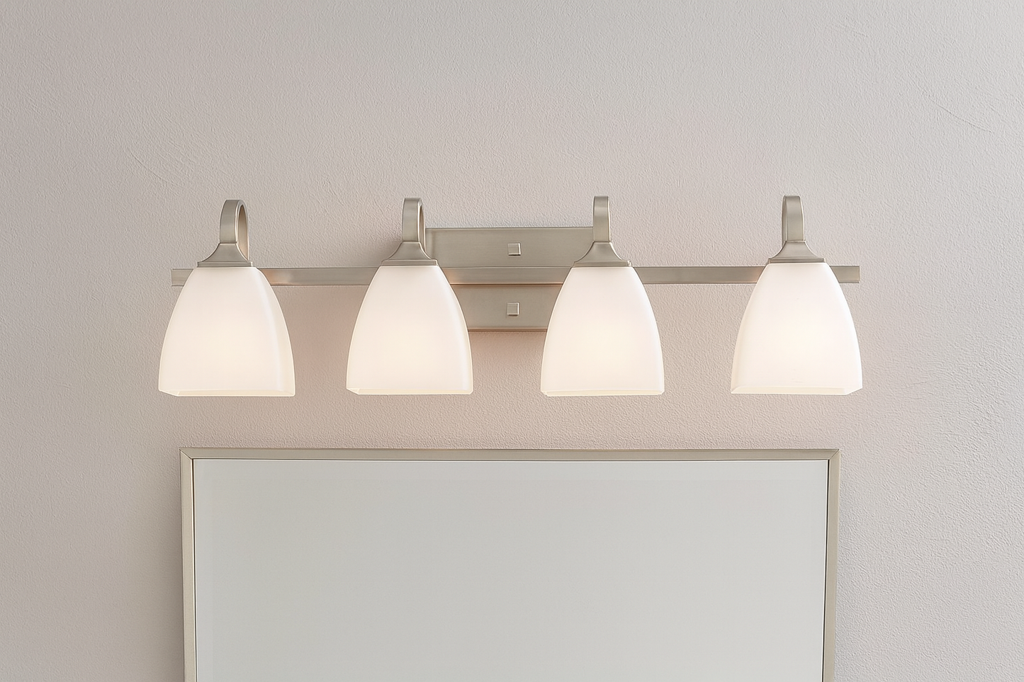 Sunset Lighting F19014-80 Starling 4-Light Vanity, Frosted Opal Glass Dimmable Bright Satin Nickel Finish