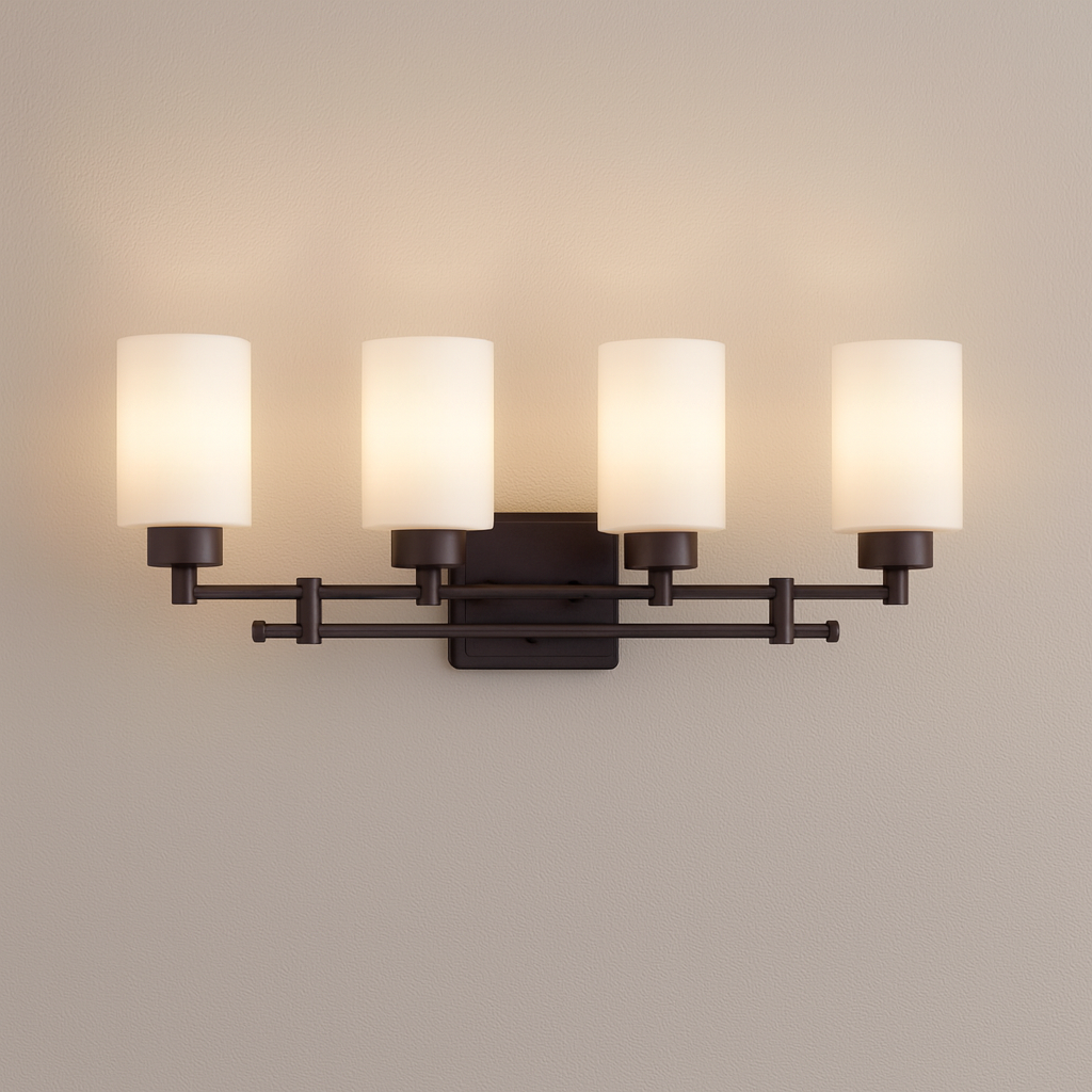 Sunset Lighting F3154-64 Ledbury 4-Light Vanity, Opal Etched Glass Dimmable with Provincial Bronze
