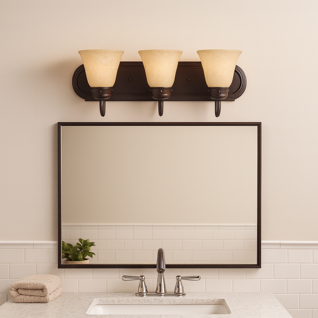 Sunset Lighting 3-Light Bath Vanity Tea Stained Glass, Oil Bronze - F3563-44