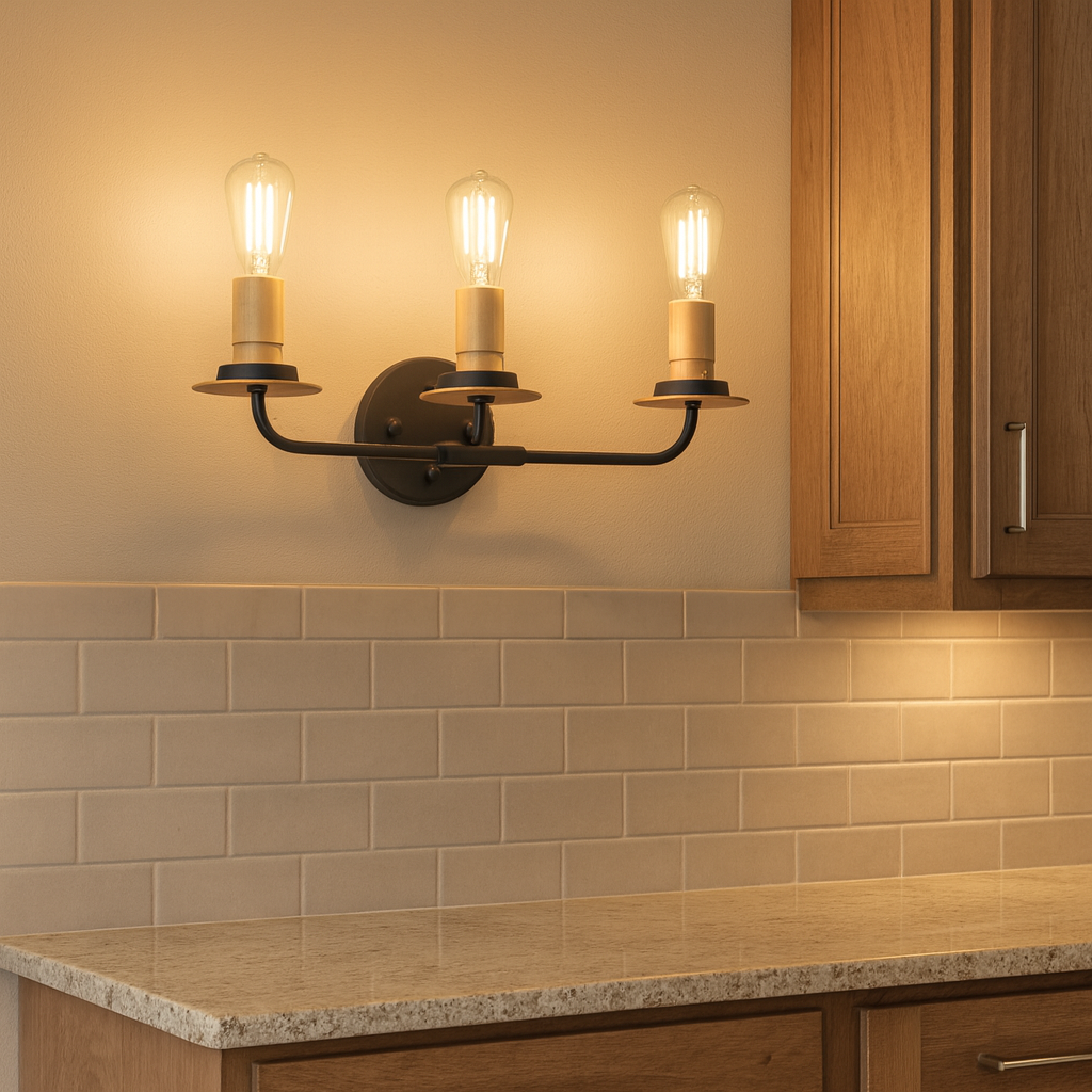 Sunset Lighting Onyx Industrial 3-Light Bathroom Vanity 100W Black & Gold F28003-23
