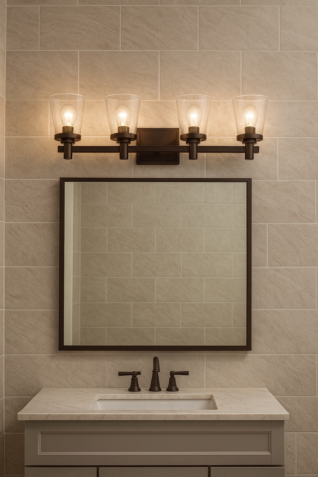 Sunset Lighting Riella 4-Light MB Vanity w/ Clear Seeded Glass F24104-64
