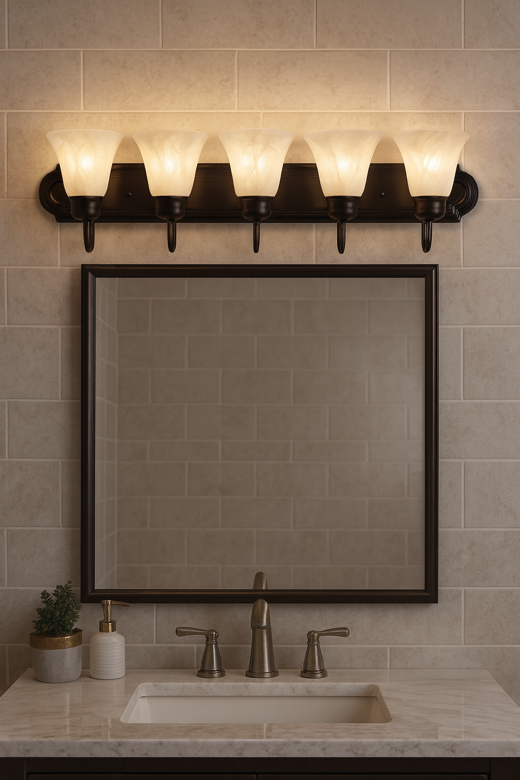Sunset Lighting 5-Light Raceway Vanity Light Glass Oil Bronze F3165-44