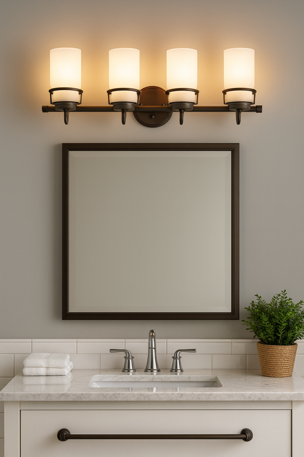 Sunset Lighting Qairo 4-Light Mb Vanity w/ Frosted Seeded Glass Provincial Bronze F25104-64