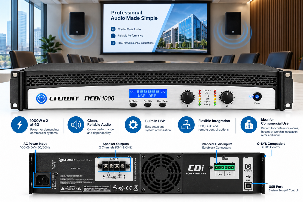 Crown Audio CDi 1000 Two-Channel Commercial Amplifier 500W/Channel at 4 Ohms, 70V/140V