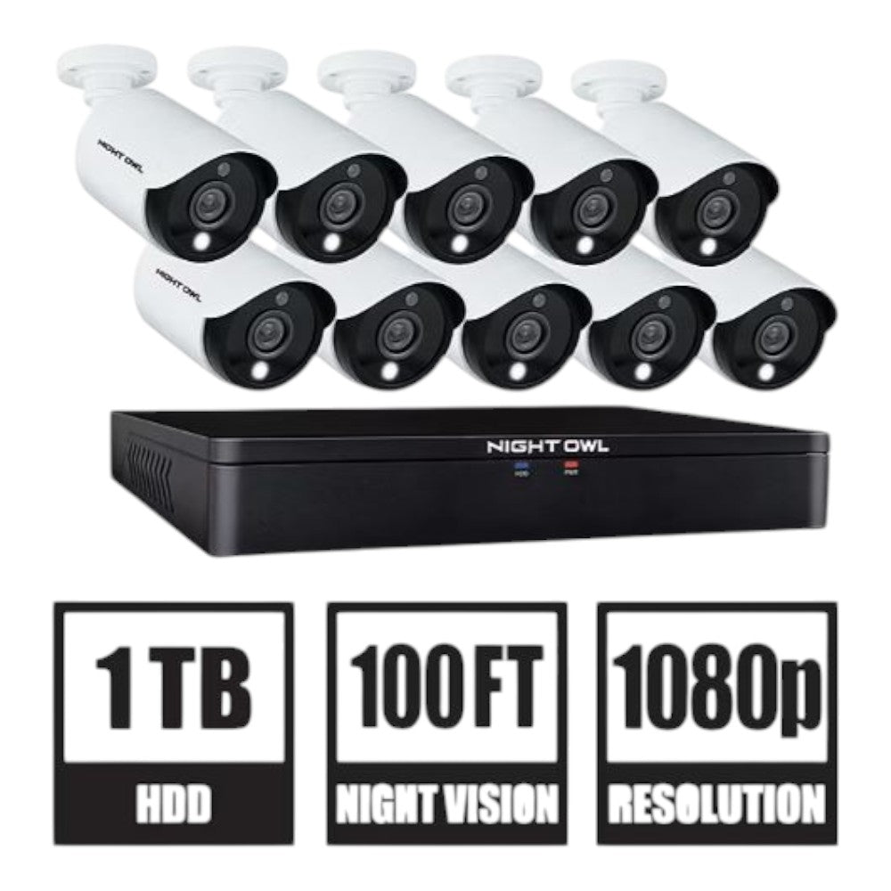 Night Owl 16-Ch 10-Camera 1080p Wired Security System, 1TB HDD DVR CL-C2-16101L