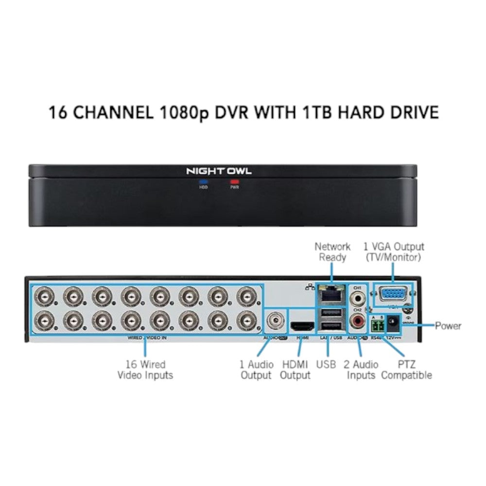 Night Owl 16-Ch 10-Camera 1080p Wired Security System, 1TB HDD DVR CL-C2-16101L