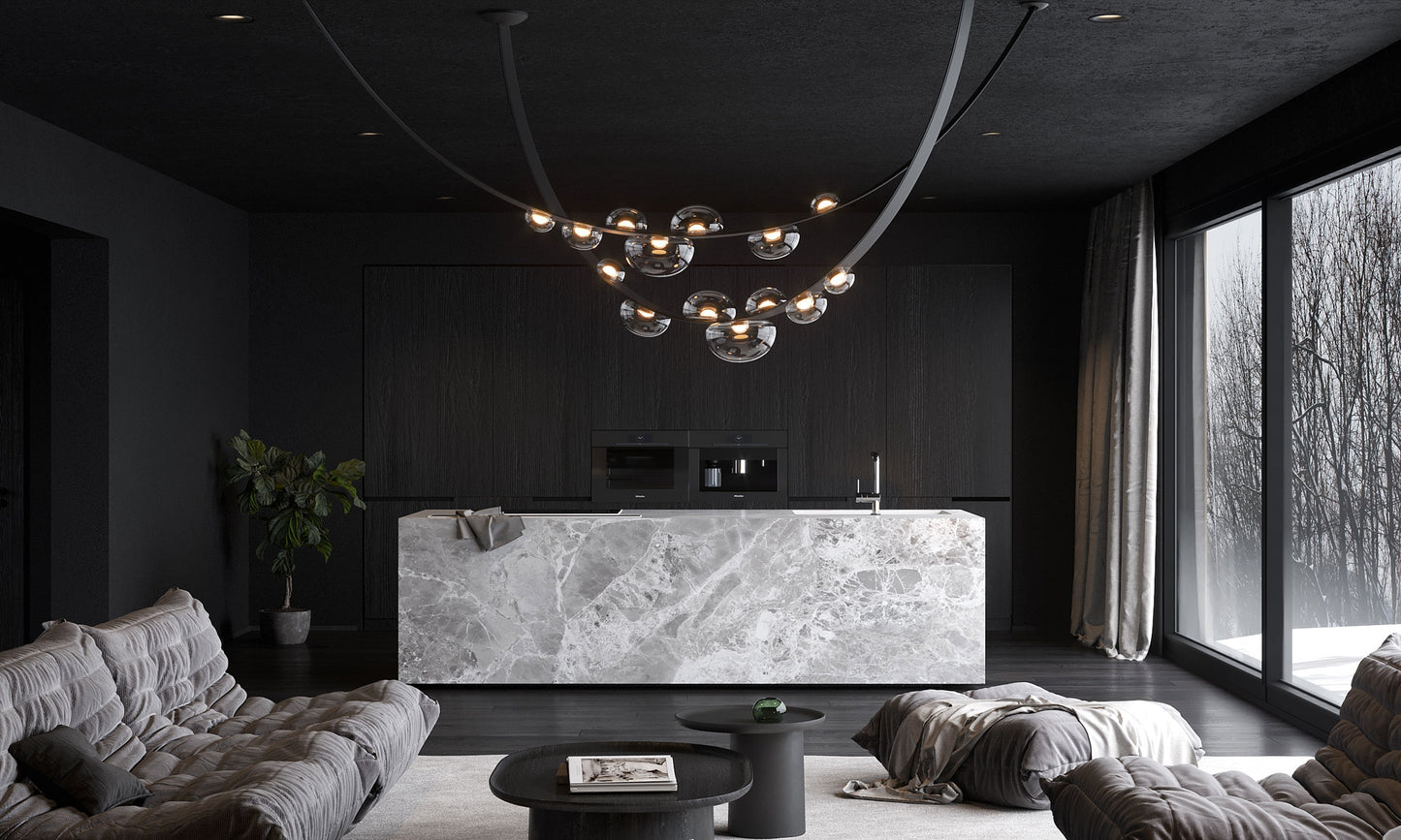 Dew Drops Light Pendant By Bomma, 2700K, 90CRI, 1470 lms, Black Leather - BOM1105726