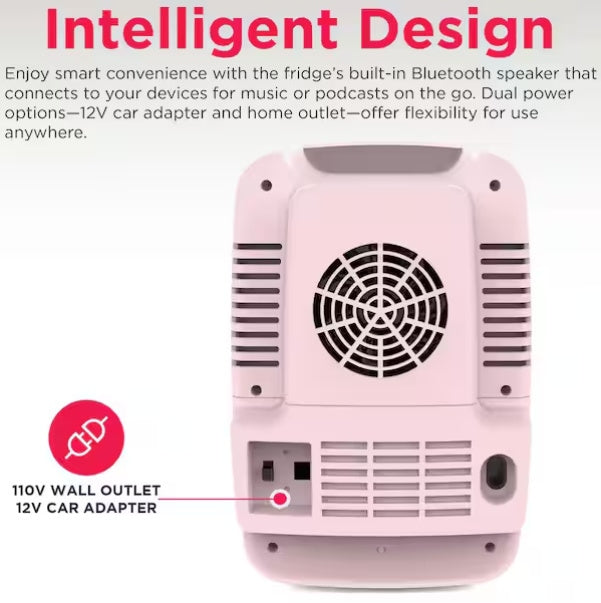 Frigidaire 9-Can/6L Retro Mini Fridge Bluetooth Pink EFMIS176-PINK, Includes 110V home power cord & 12V DC car adapter