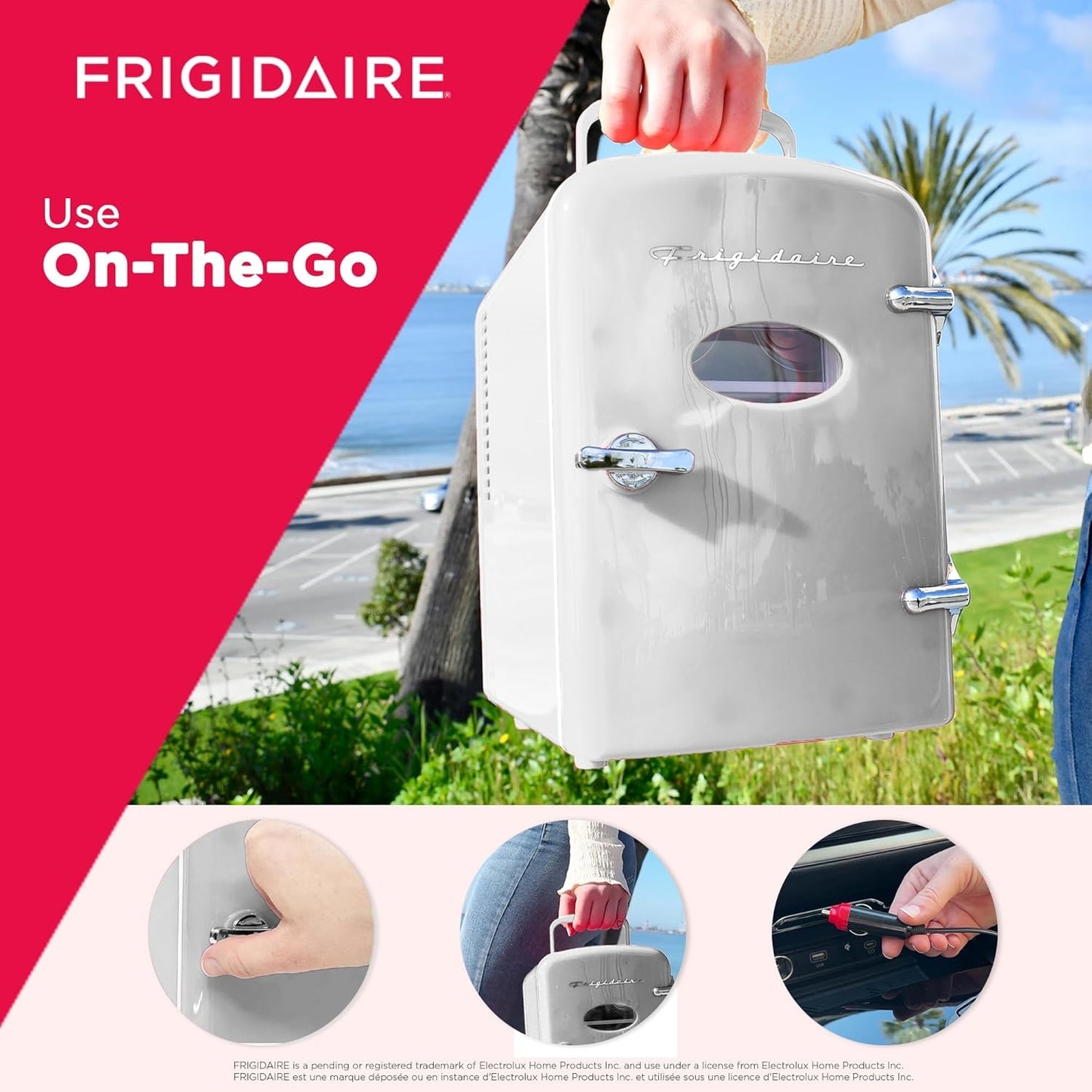 Frigidaire 6 Can/4L Mini Personal Retro Fridge Cooler EFMIS229-Moonbeam, Includes Home and 12V Car Cord, 4-liter capacity chills six 12 oz. soda cans
