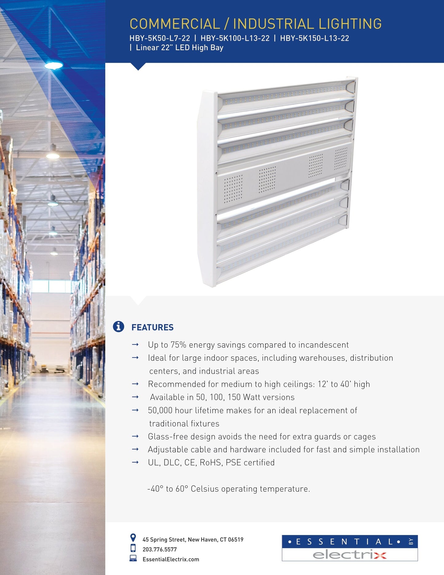 Electrix Essential 22" Linear LED Highbay 150w 19500lm HBY-5K150-L13-22